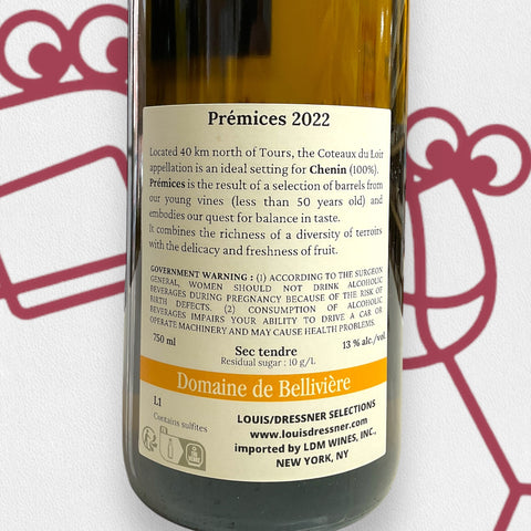Eric Nicolas Domaine de Bellivieres Coteaux du Loir 'Premices' 2022 Loire Valley, France