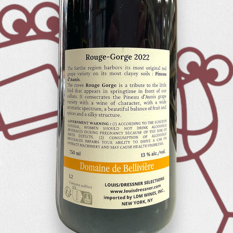 Eric Nicolas Domaine de Belliviere 'Coteaux du Loir Le Rouge Gorge' 2022 Loire Valley, France